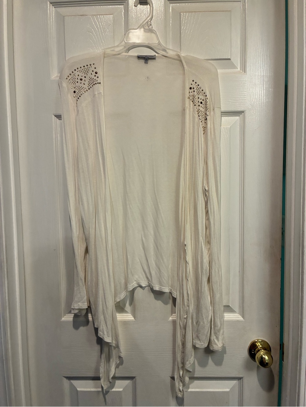Charlotte Russe White Open-Front Cardigan with Stud Accents